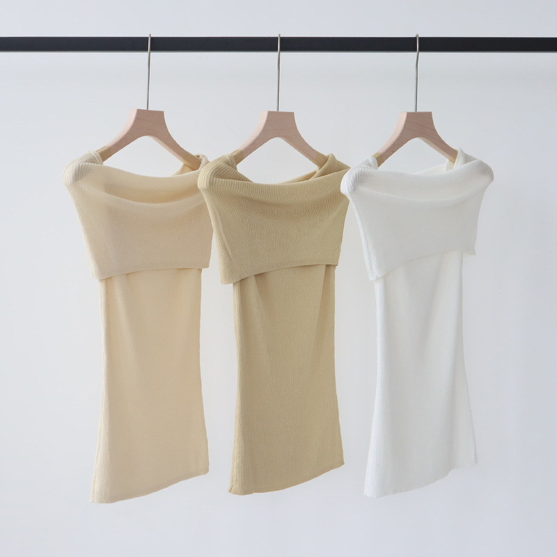 Lyocell Tencel Pure Desire New Style Shoulder Sweater Top Thin High-end French off-shoulder Summer T-shirt