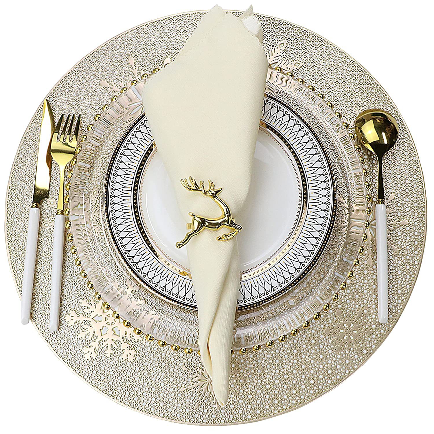 Ronda de copo de nieve dorado mantel hueco de oro plata antideslizante estera de mesa estera montaña estera de aislamiento decorativo occidental mantel al por mayor