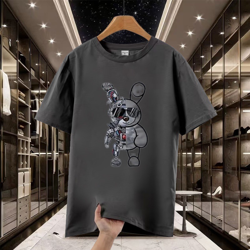 Tide Brand Mechanical Rabbit Printed Short-sleeved T-shirt, European And American Loose Large-size T-shirt Top_viptrois.com