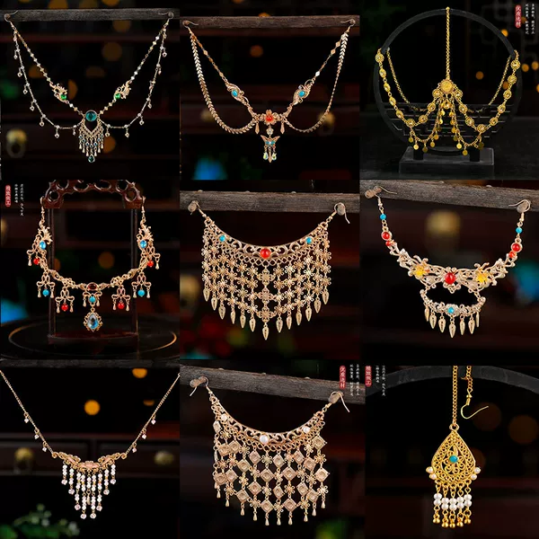 Ancient-style Western dance lady golden tassel forehead chain, exotic butterfly eyebrow pendant, Hanfu Dunhuang flying angel accessories for women