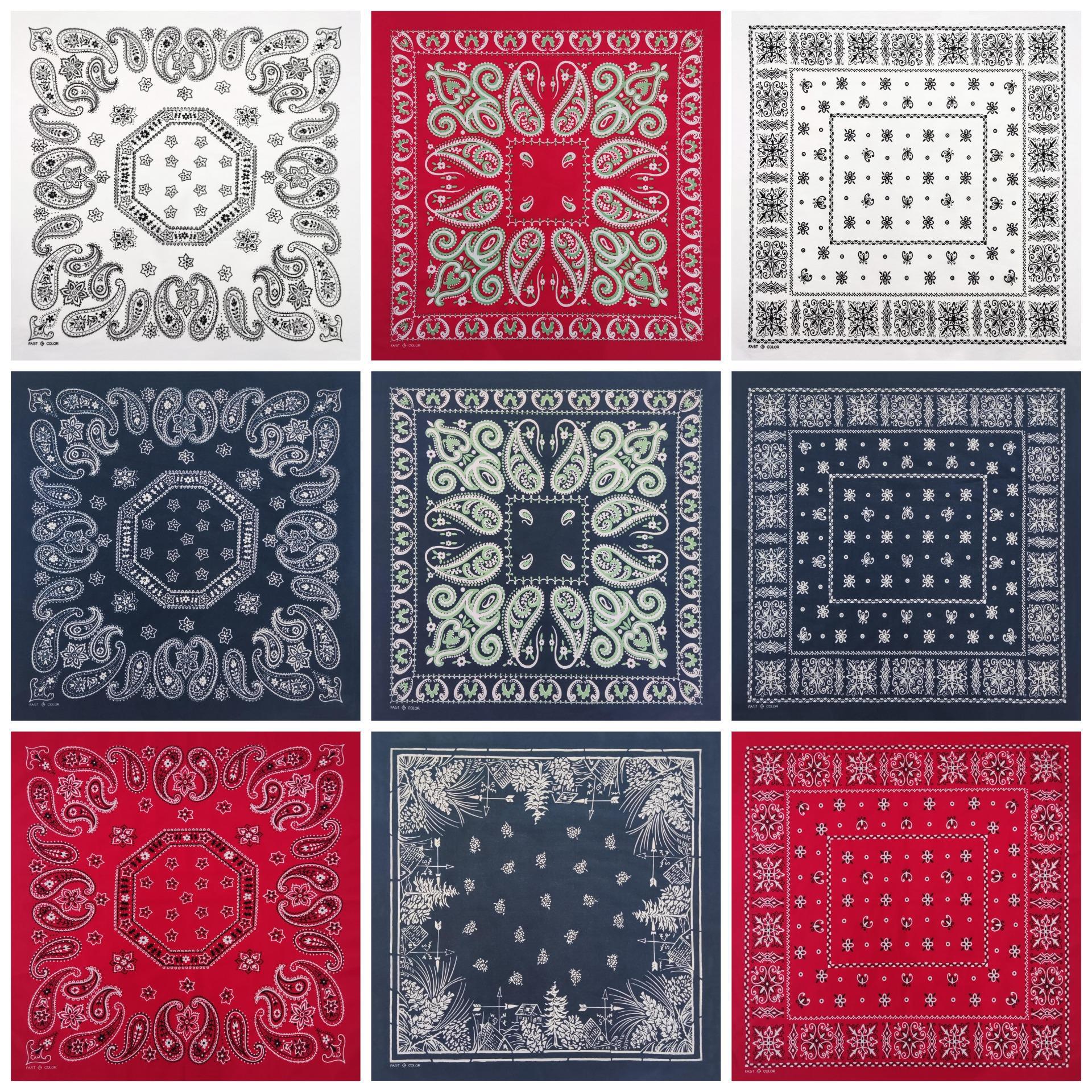 Factory Direct Sales of New Pure Cotton Retro Printed Square Scarves, Casual Hip-Hop Street Dance Outdoor Cycling Decorative Headscarves and Face Scarves