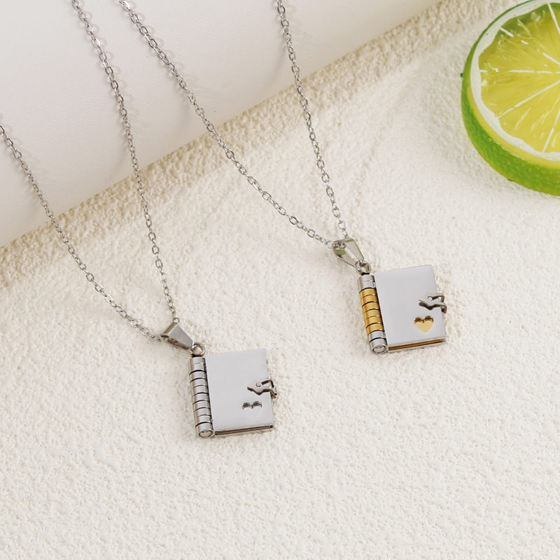 New Style Gift Titanium Steel Book Pendant That Does Not Fall Off When Opening the Envelope Love Necklace Couple Clavicle Chain Female Cross-Border