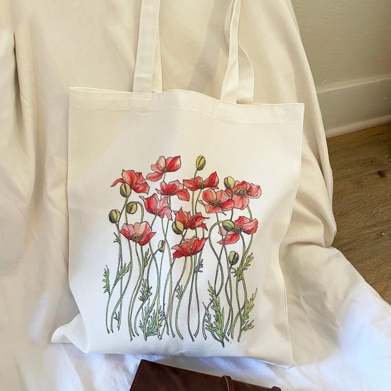 Floral Flower Aesthetic Printed Canvas Bag Shoulder Bag Student Casual Global Export Satchel Shopping Bag