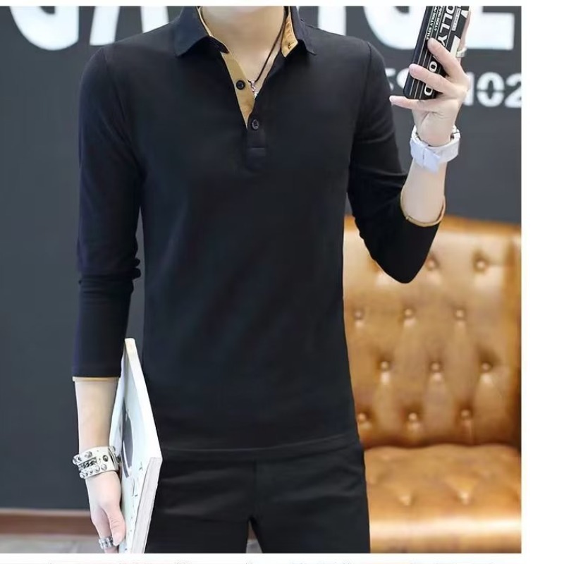 Camisa de Polo de manga larga Camiseta de solapa de los hombres tendencia líder Paul casual Slim primavera y otoño camisa de fondo superior transfronteriza