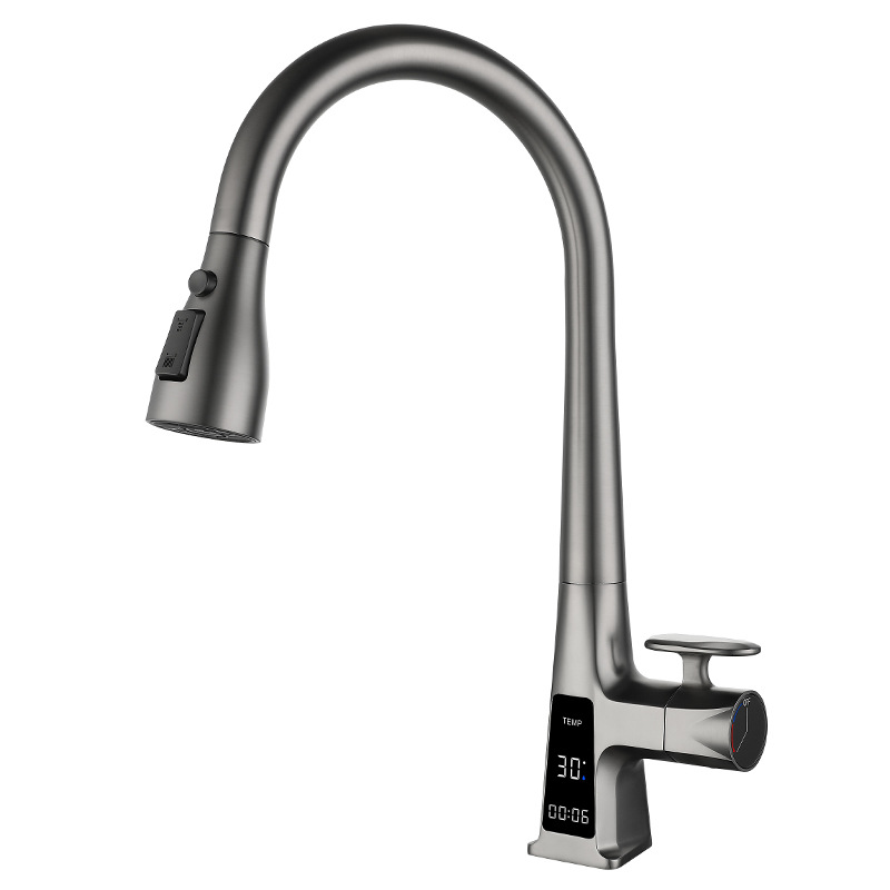 Uno por uno baño inteligente pistola gris cocina pull-out grifo caliente y fría pantalla digital fregadero balcón grifo