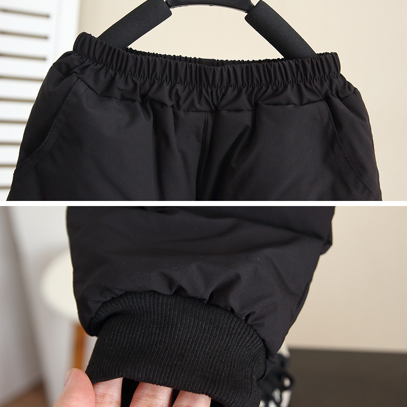 6908 pantalones de plumón de herramientas para niños 2025 nueva ropa de invierno para bebés pantalones de plumón de pato blanco pantalones de algodón de invierno para niños de tres capas