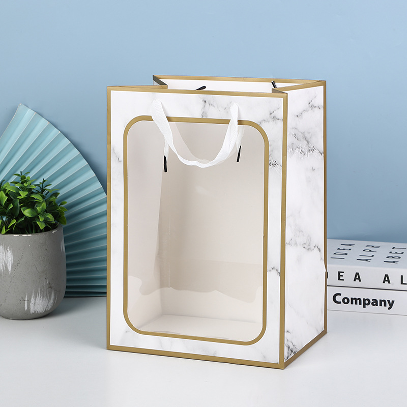 Bolsa de regalo transparente de ventana abierta Venta de Vacaciones bolsa de papel bolsa de regalo de flores bolsa de embalaje bolso de ventana de regalo de mano