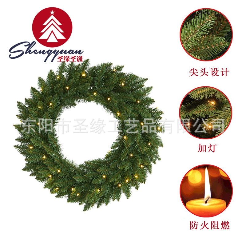 PVC fireproof Christmas garland, pointed tip, LED or non‑LED, multiple sizes