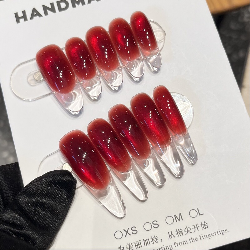 【Red Agate】Handmade French Style Wearable Nails, High-Quality Light Therapy, Brightening Red Cat Eye Manicure 【Red Agate】Handmade French Style Wearable Nails, High-Quality Light Therapy, Brightening Red Cat Eye Manicure