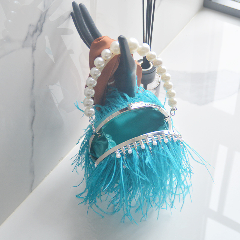 Damen Abendtasche Mit Straußenfedern Und Perlen Elegant_voghion.com