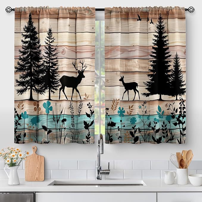 Amazon's New Mountain Deer Black and White Silhouette Animal Print Curtains for Kitchen, Cafe, Restaurant Decoration Amazon's New Mountain Deer Black and White Silhouette Animal Print Curtains for Kitchen, Cafe, Restaurant Decoration