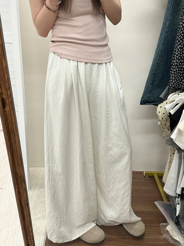 白色阔腿裤宽松bf慵懒风松弛感2025新款女款梨形身材韩系休闲裤子|undefined