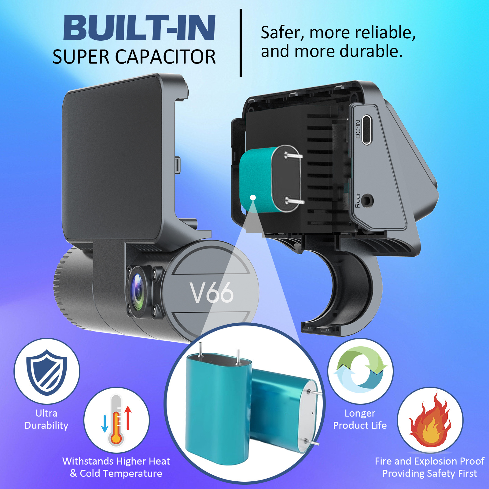 V66Dvr4K Three-Lens Dash Cam with Adas Smart Touchscreen 5.8g Driving Recorder