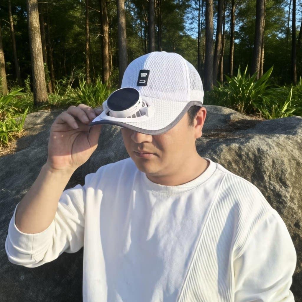 Cappellino da baseball estivo traspirante con ventola ricaricabile tramite USB ad energia solare, con rete protettiva contro il sole, per uomo e donna, ideale per sport all'aria aperta._voghion.com