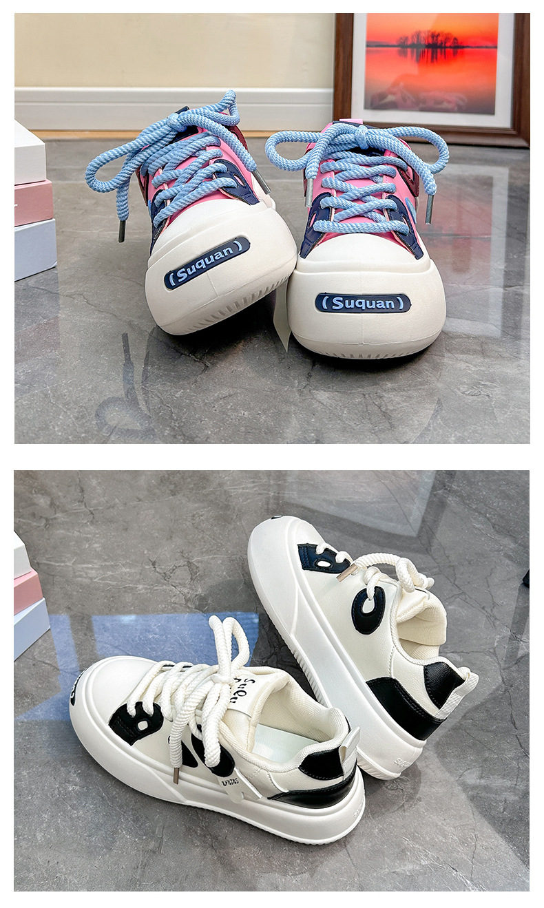 Petites chaussures blanches femme 2024 printemps nouvelle étudiante édition coréenne Instagram tendance polyvalente semelle épaisse chaussures de planche printemps et automne chaussures décontractées_voghion.com