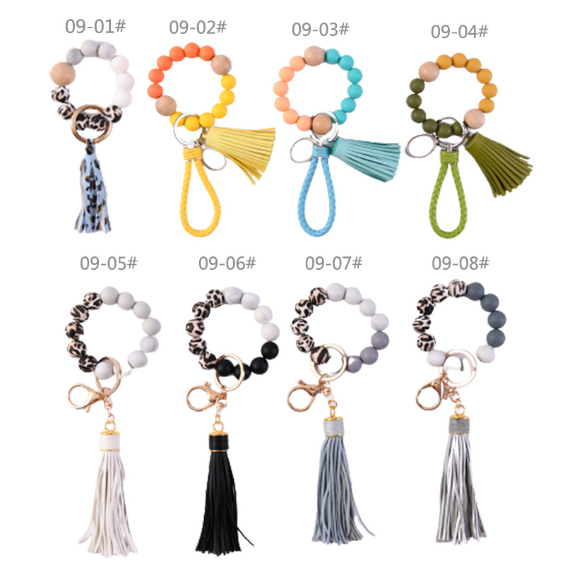 外贸跨境食品级硅胶串珠钥匙扣 时尚手腕饰品防丢卡包圈定制