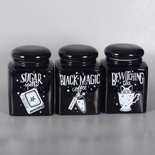 歐式萬聖節3D浮雕陶瓷密封罐黑色大號陶瓷餅干罐卡通陶瓷儲物罐