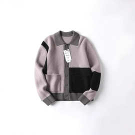 TAOP&ZA早春新款撞色男士针织翻领潮牌外套拼接休闲开衫6674334