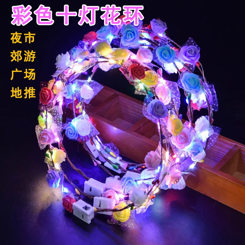 Diez luces, coronas luminosas coloridas, sombreros, diademas, luces led, plumas de princesa para niños, orejas de conejo, guirnaldas con brillo de seda dorada