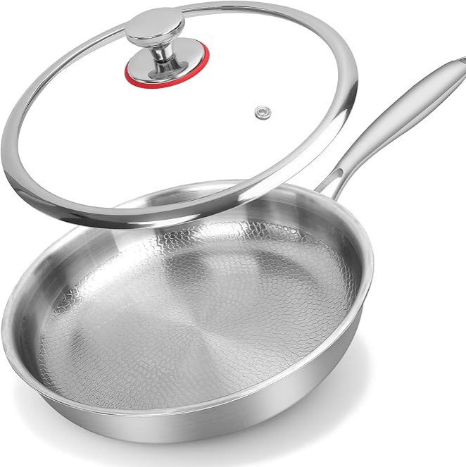 Titanium Hammer-Patterned Frying Pan, 304 Stainless Steel Steak Pan, Thickened Three-Layer Steel Frying Pan, Suitable for Induction Cookers and Gas Stoves Titanium Hammer-Patterned Frying Pan, 304 Stainless Steel Steak Pan, Thickened Three-Layer Steel Frying Pan, Suitable for Induction Cookers and Gas Stoves