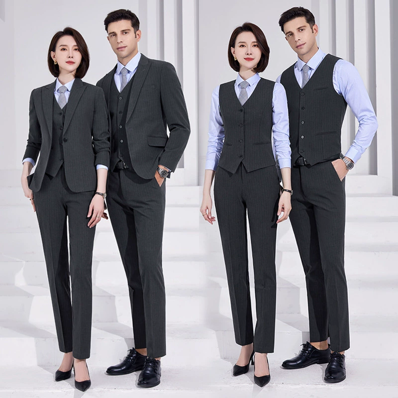 Полосатый костюм, мужской и женский деловой костюм, толстый женский костюм для старших профессиональных работников 4S рабочая одежда консультанта по продажам магазина