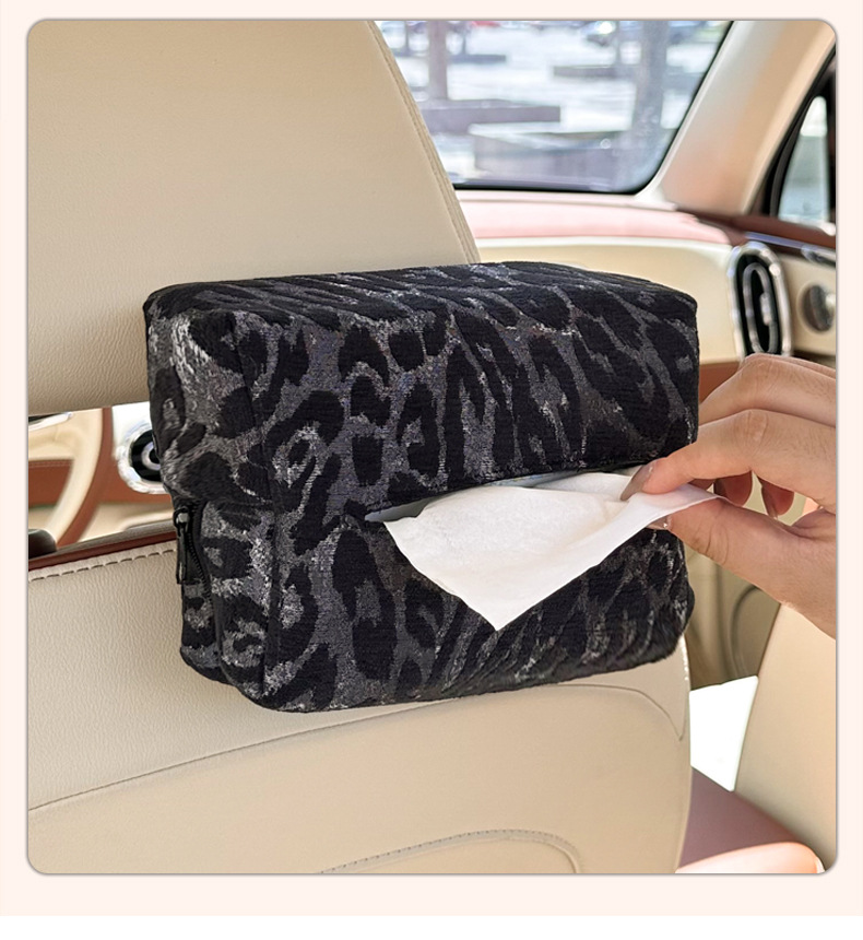 Car Tissue Box Cross-Border Leopard Print High-End Cute Car Tissue Box Multi-Functional Car Decorative Tissue Hanging Bag