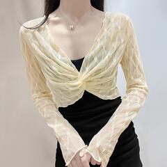 吊带连衣裙外搭罩衫女夏季短款晒网纱小披肩洋气高端蕾丝上衣薄