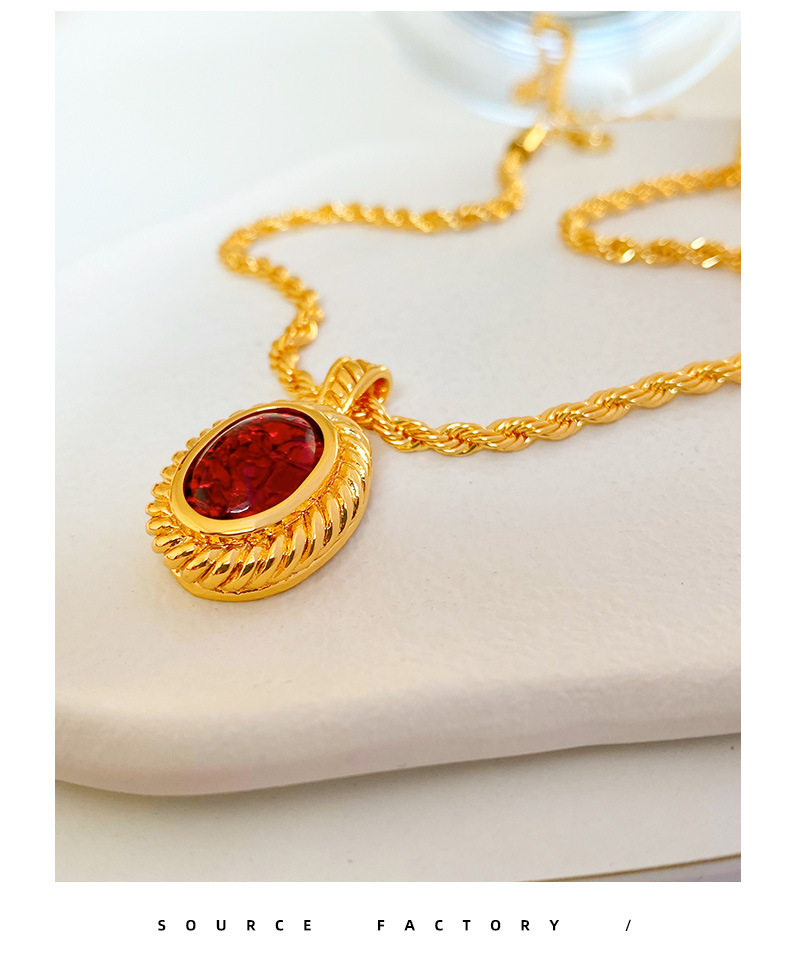 Retro Oval Copper Plating Artificial Gemstones Pendant Necklace