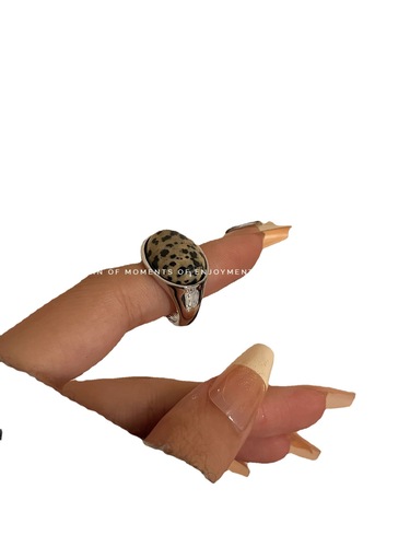Copper-plated white and gold, French retro Maillard style, cool and fashionable tiger's eye natural stone ring finger accessory