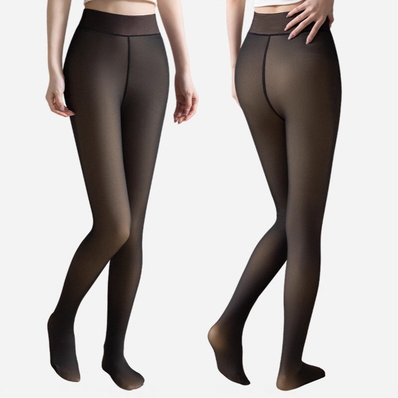 Cross-Border Faux Sheer One-Piece Crotchless Autumn and Winter Skin-Translucent Plus-Size Leggings with Fleece for Women, Flight Attendant Gray Bare-Leg Effect Thickened Pantyhose