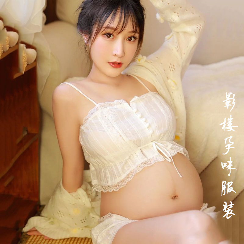 Pregnant women's photo sexy clothing small fresh white condole studio pregnant mother Art Photo Photo Photo suit Pregnant women's photo sexy clothing small fresh white condole studio pregnant mother Art Photo Photo Photo suit