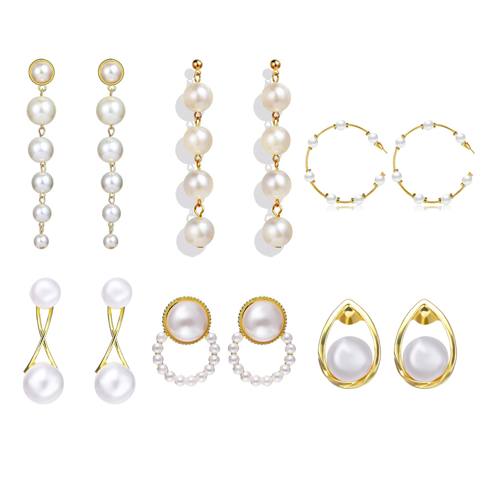 Creative Simple Size Artificial Pearl Long Earrings For Women's Versatile Trendy Earrings