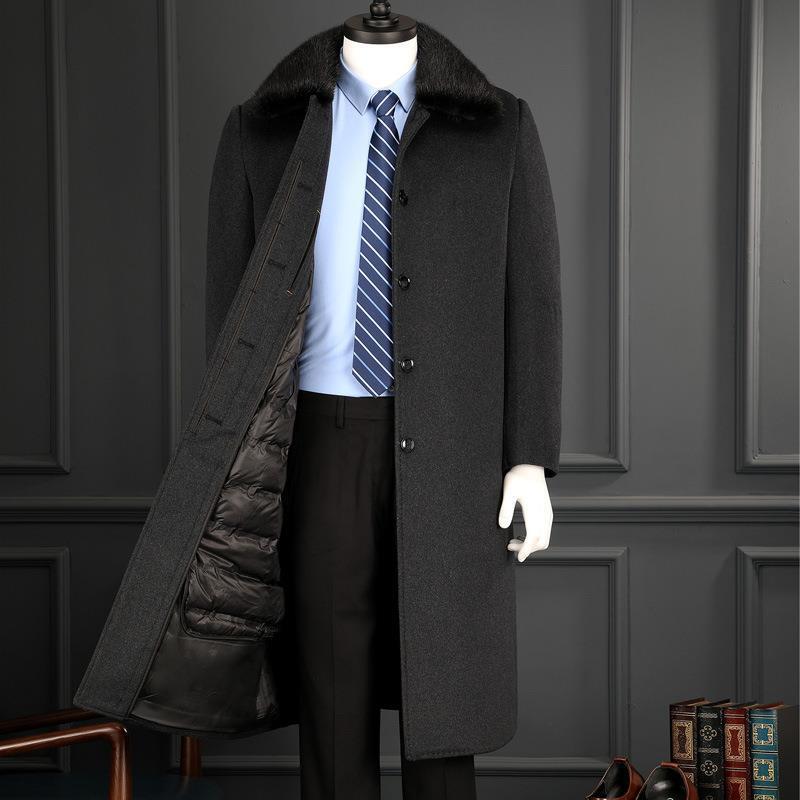 Winter new men's cashmere overcoat long over-the-knee large fur collar middle-aged and elderly dad wool woolen overcoat coat Winter new men's cashmere overcoat long over-the-knee large fur collar middle-aged and elderly dad wool woolen overcoat coat