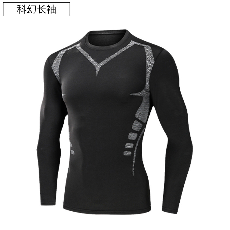 Medias de secado rápido para hombres de manga larga cálido entrenamiento para correr equipo de fitness otoño e invierno traje deportivo elástico alto