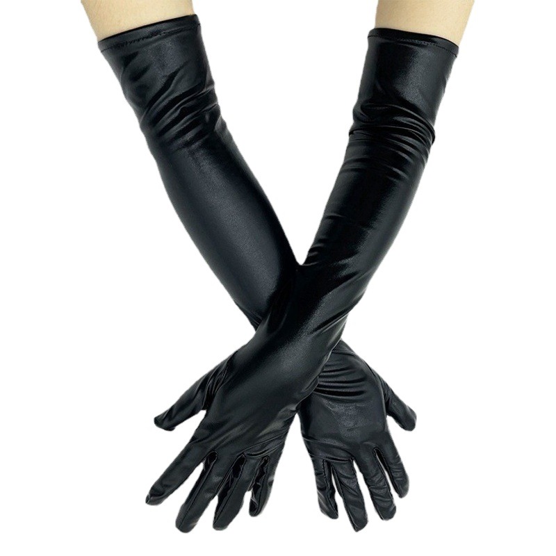 Europa y América sexy guantes de charol Cosplay apretado mano extendida brillante recubierto de cuero DS pole dance performance guantes