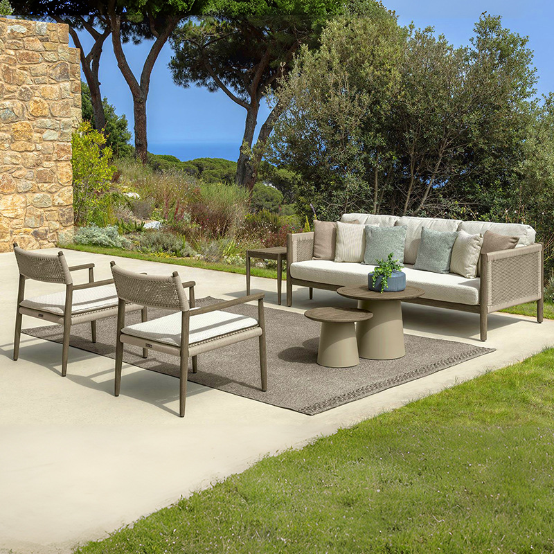 Sofá de teca al aire libre patio minimalista terraza jardín villa impermeable combinación de muebles de ocio solar image 5
