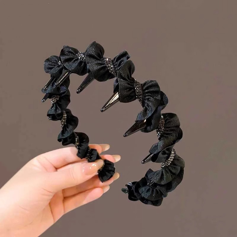 High-end ligero de lujo diamante enredado banda de cabello de tela temperamento femenino gran onda craneal alta sensación avanzada de lavado de cara banda de cabello clip de cabello