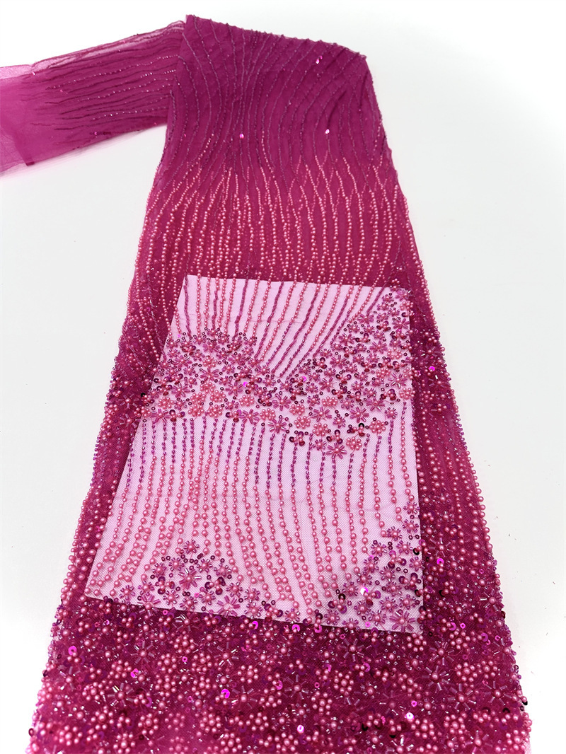 Industria pesada ligera lujoso vestido de boda tridimensional vestido de moda cena larga tela bordada alta perlas tela de lenteja