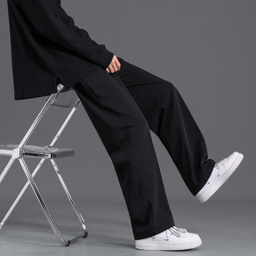 Men's Hong Kong Style Casual Floor-Length Pants - Spring and Summer New Straight Leg Pants - Fashionable and Versatile Loose Sports Pants with Vertical Sense