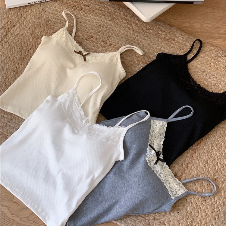 Hot-selling hot girl lace bow strap beauty back vest with chest pad seamless wrapped chest outer wear bottoming short top Hot-selling hot girl lace bow strap beauty back vest with chest pad seamless wrapped chest outer wear bottoming short top