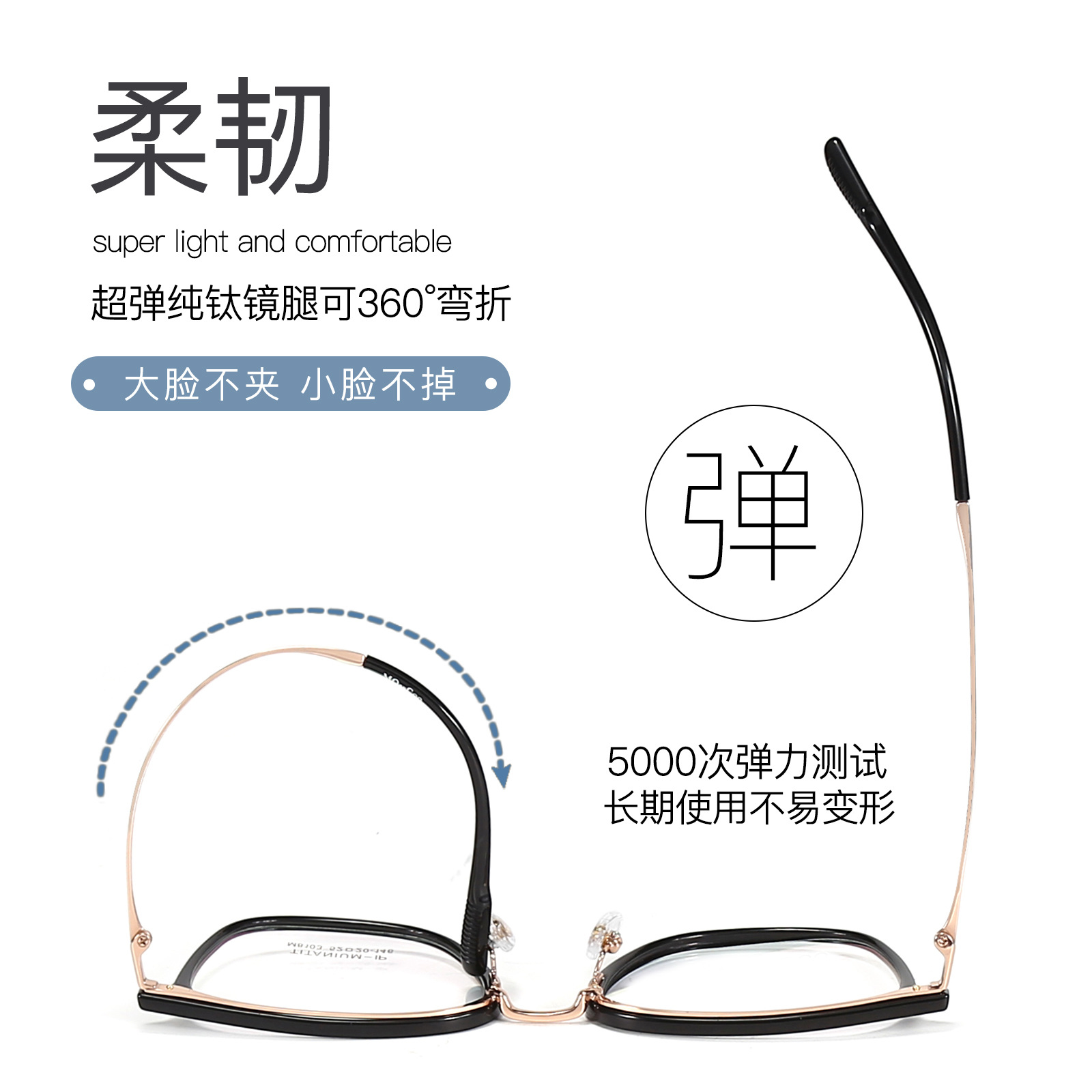 Montura de titanio de miopía transparente, montura de gafas, gris claro, blanco bajo, pierna de titanio flexible IP, gafas