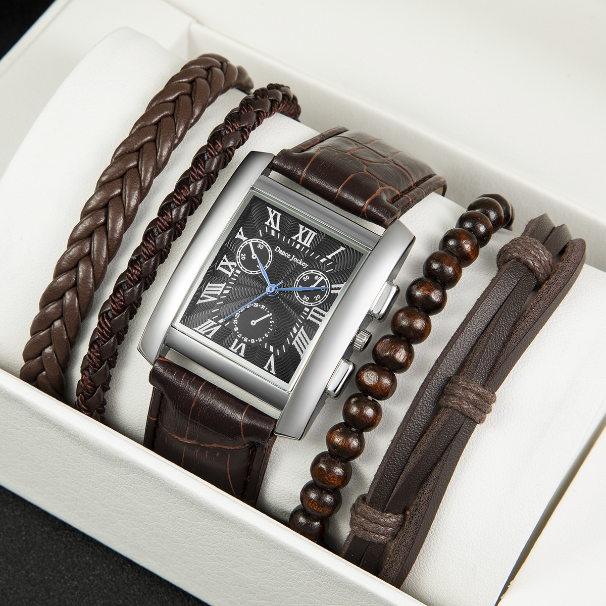 Fully managed anti-nuclear price 5-piece Men's quartz watch suit men's leather bracelet watch suit_voghion.com
