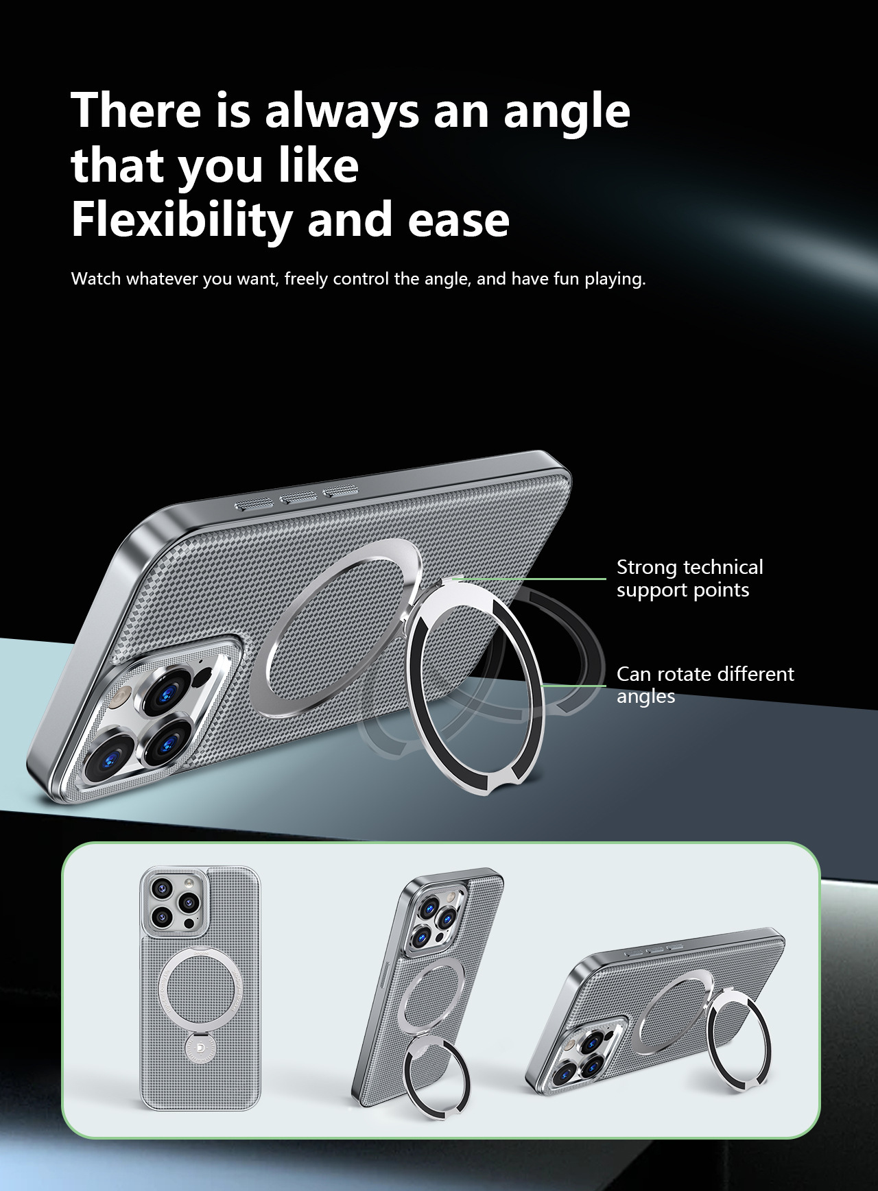 Ốp lưng da iPhone 17 Pro Max có giá đỡ xoay 360 độ, dùng cho iPhone 15 Pro/16 Pro Max — đen, xám, màu nâu chi tiết 5