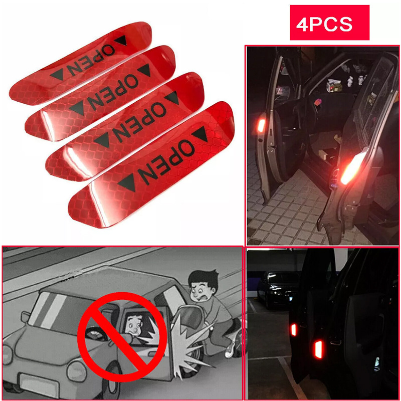 OPEN 贴 车门 开门警示帖 车门开启防撞贴安全警示反光车贴4片装