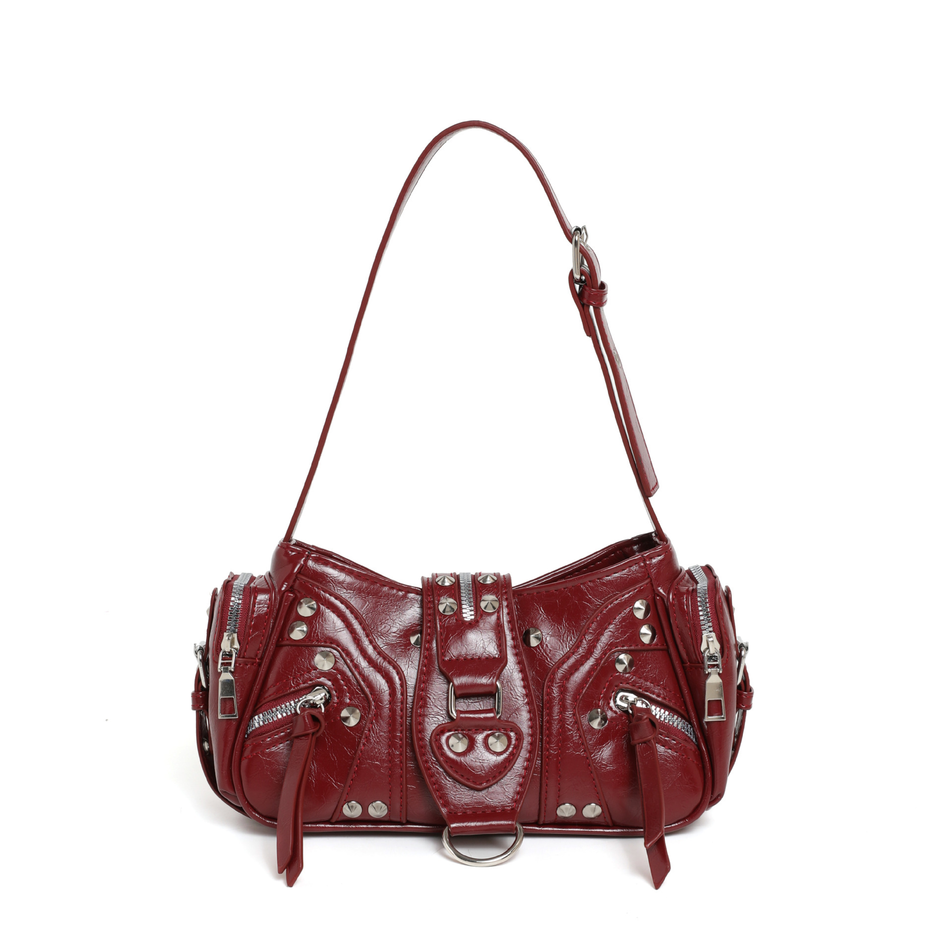 Nicho de diseño de chicas calientes retro Y2K cera de aceite de cuero hombro mochila de locomotiva brazalete de invierno nueva bolsa de hombro de mujer