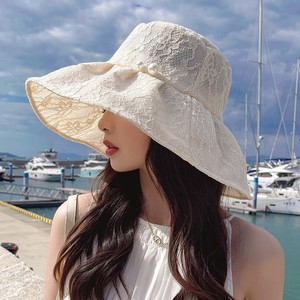 Han edition UV sunscreen is natural fisherman hat brim cap folding pearl lace cap summer sunshade hat wholesale