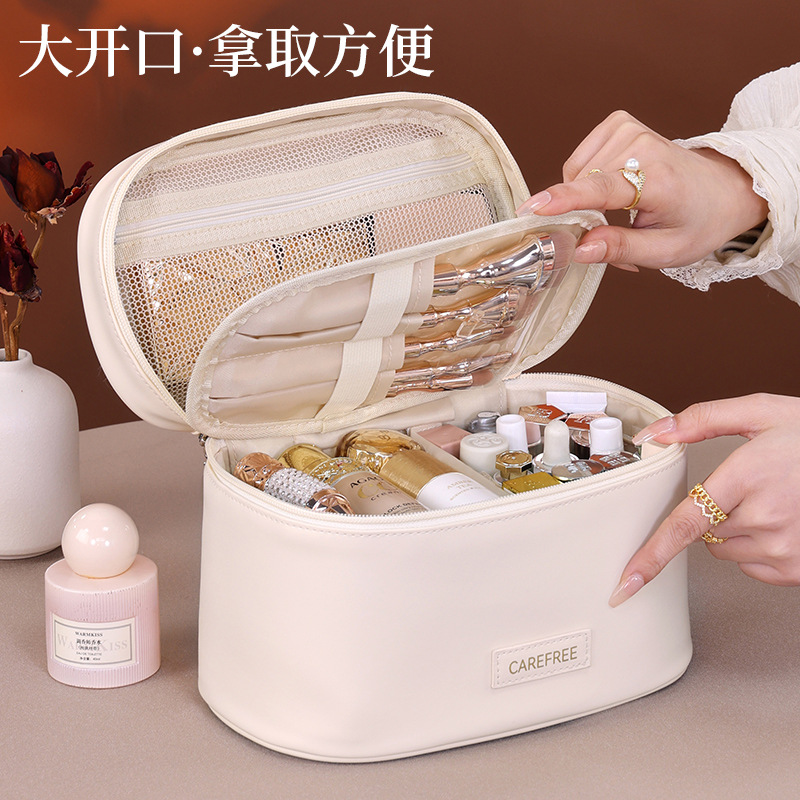 Oval Qimeng Categoría Bolsa de cosméticos de almacenamiento multicapa para mujer Bolsa de almacenamiento de pinceles de maquillaje portátil de gran capacidad Bolsa de lavado de viaje