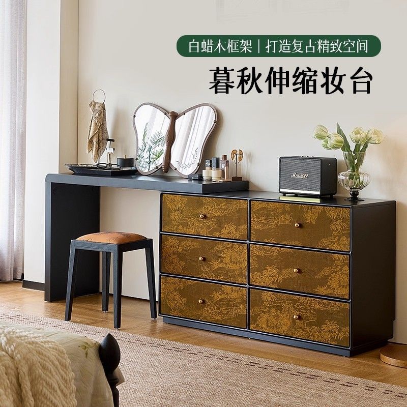 Late Autumn Dressing Table, Makeup Table, Bedroom, Small Apartment, Solid Wood Bay Window Storage Corner, Mid-Century Style L-Shaped Cream Style Cabinet