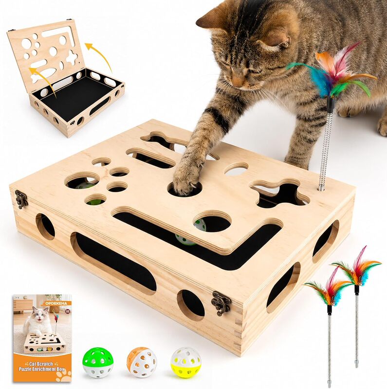 In-stock wooden maze box cat toy, interactive pet toy, cat self-entertainment and boredom-relief flip-top game box