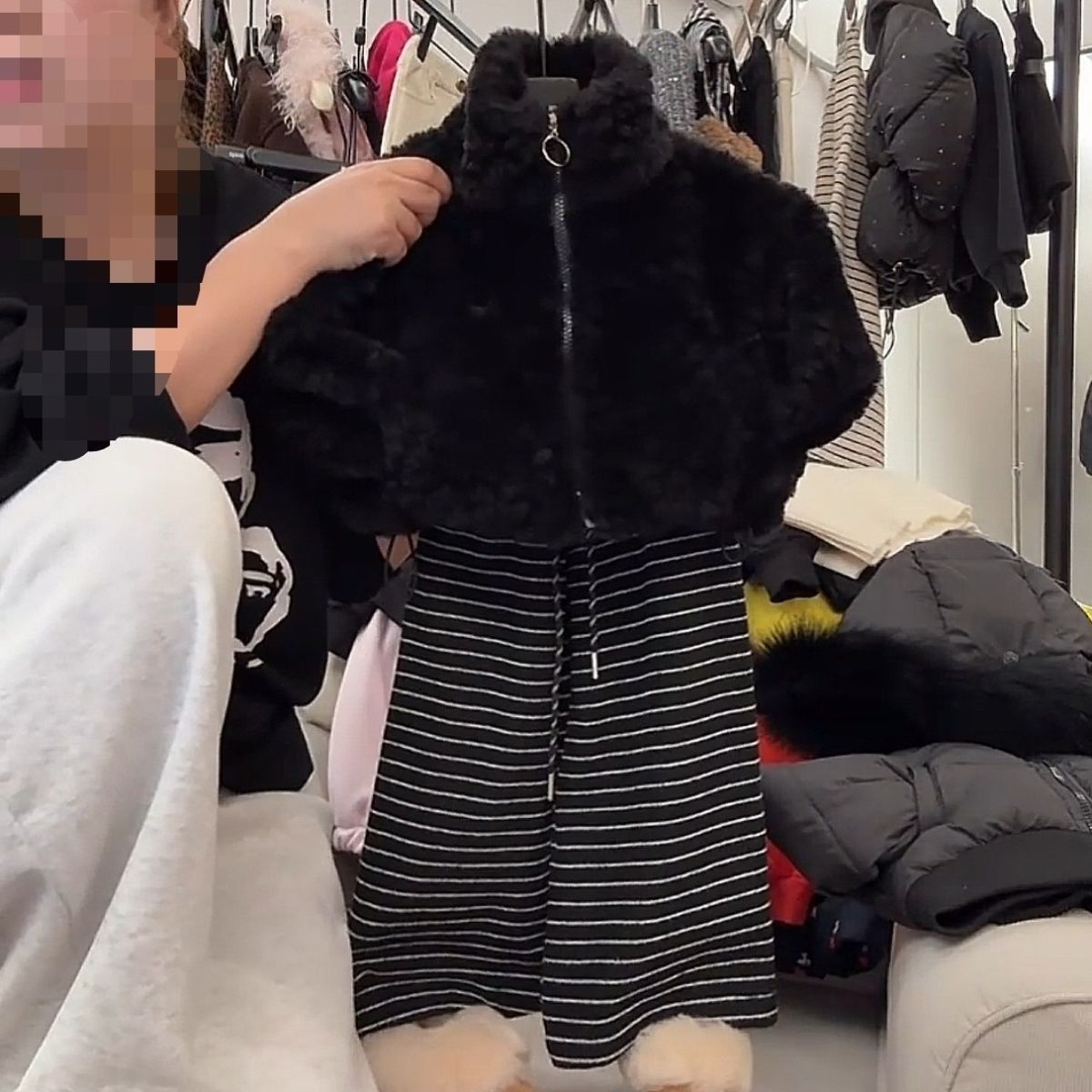 女童冬款毛毛外套套装2025新款儿童韩版加厚软毛毛外套加绒阔腿裤